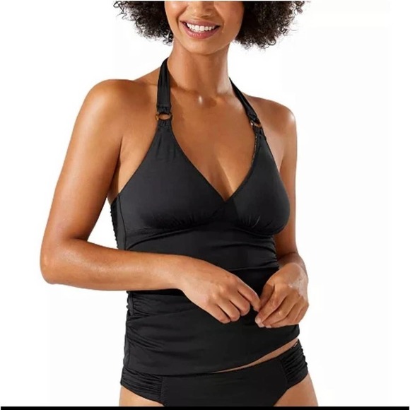 Tommy Bahama Leopard Print / Solid Black Reversible Tankini Top UPF - Picture 4 of 11